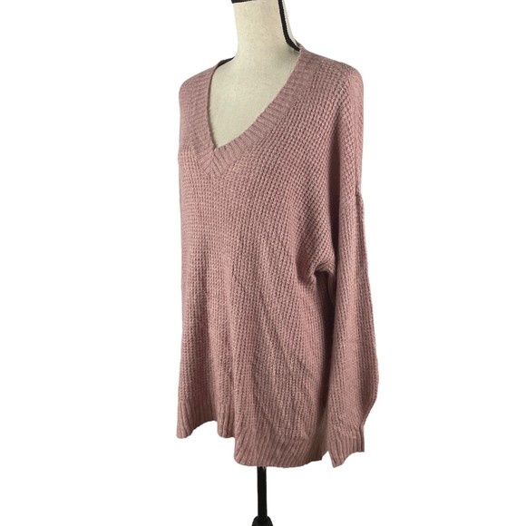 AMERICAN EAGLE PINK WAFFLE KNIT OVERSIZED V NECK TUNIC SWEATER MEDIUM - Picture 4 of 9